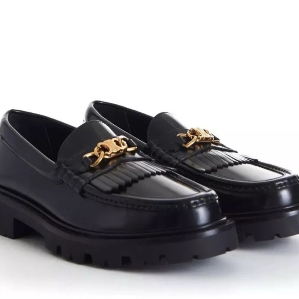 CELINE Margaret Loafer 39 | Triomphe Chain | Black Polished Bull Leather